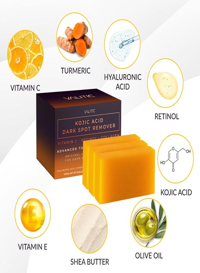 VALITIC Kojic Acid Dark Spot Remover Soap Bars with Vitamin C, Retinol, Collagen, Turmeric - Original Japanese Complex Infused with Hyaluronic Acid, Vitamin E, Shea Butter, Castile Olive Oil (3 Pack) - Image 5